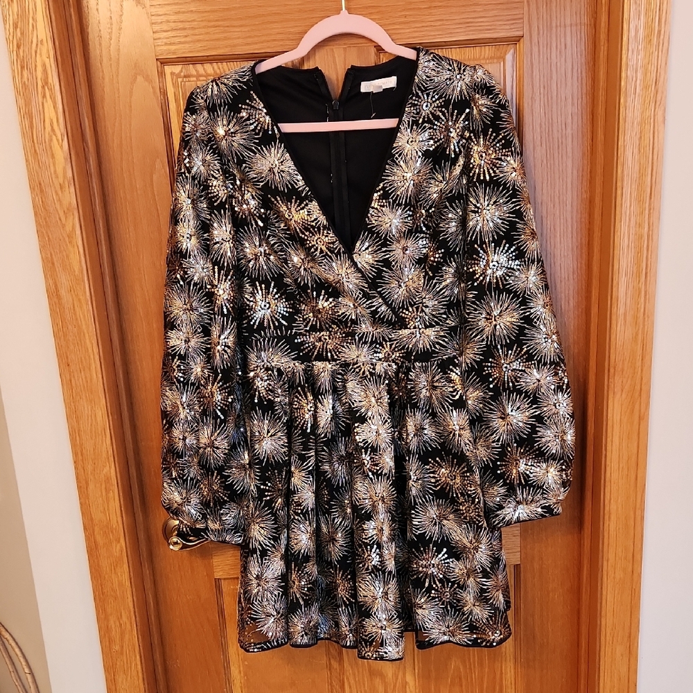 Flying Tomato Black and Gold Starburst Dress
